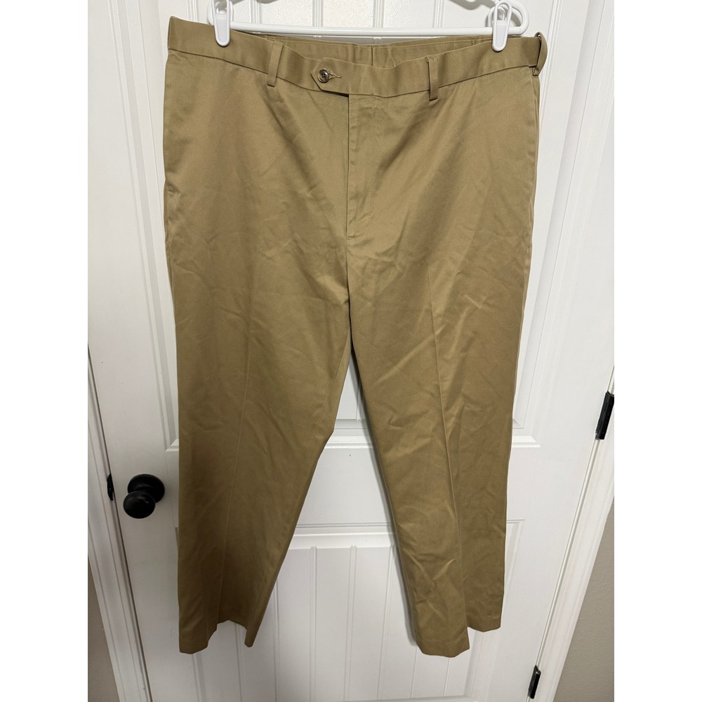 Perry Ellis Portfolio Dress Pants Mens 40x32 Tan Khaki Flat Front Cotton Chinos
